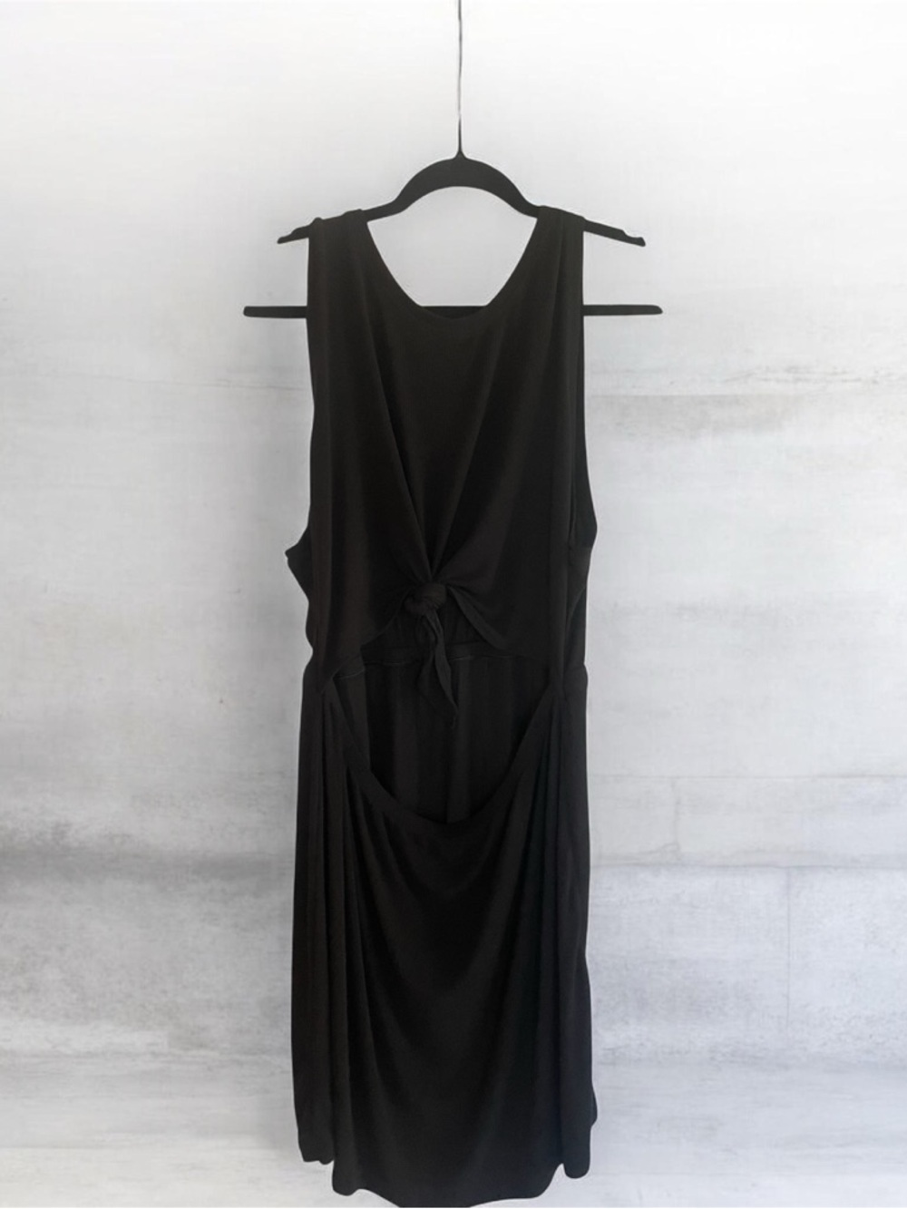 Knot-Front Black Midi Dress for Women